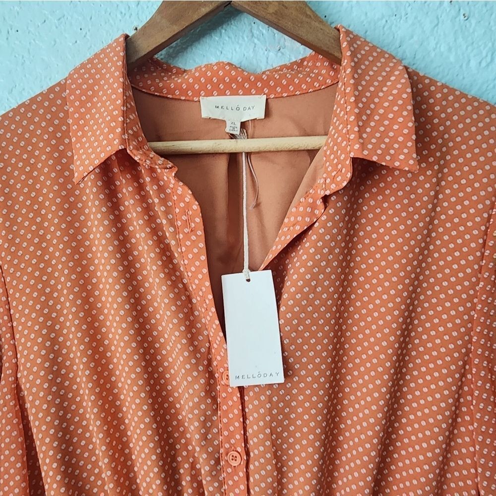 MELLODAY Orange Pleated Tie Front Dress New With Tags - Picture 4 of 11
